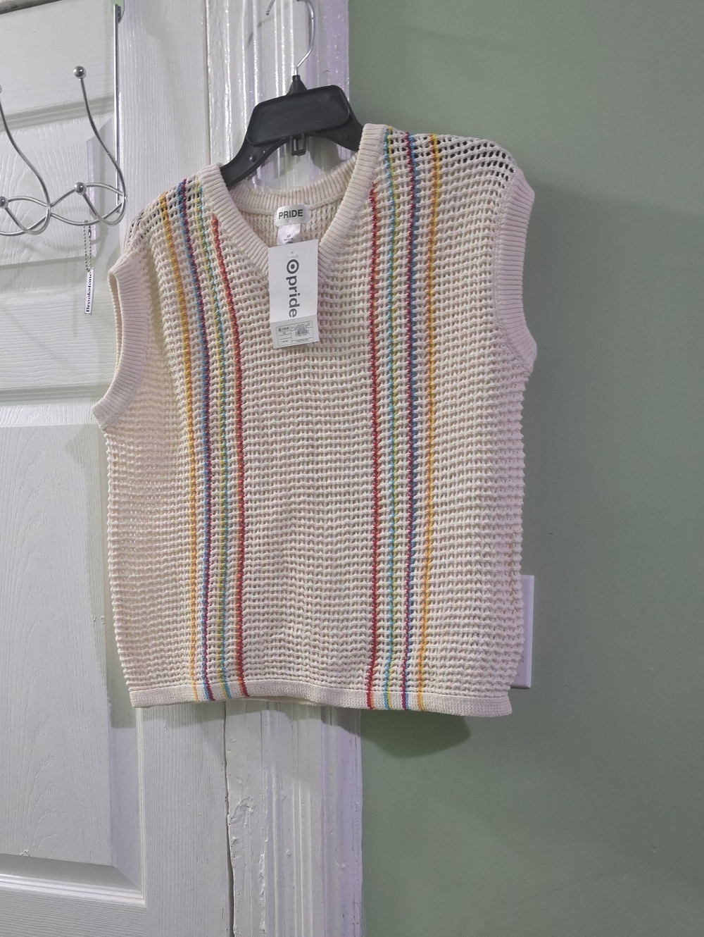 Knit Rainbow-Striped Sleeveless Top - Cream